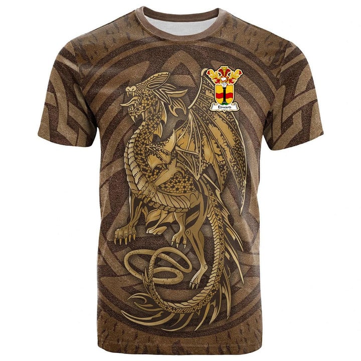 1sttheworld Tee - Edward Family Crest T-Shirt - Celtic Vintage Dragon With Knot A7 | 1sttheworld