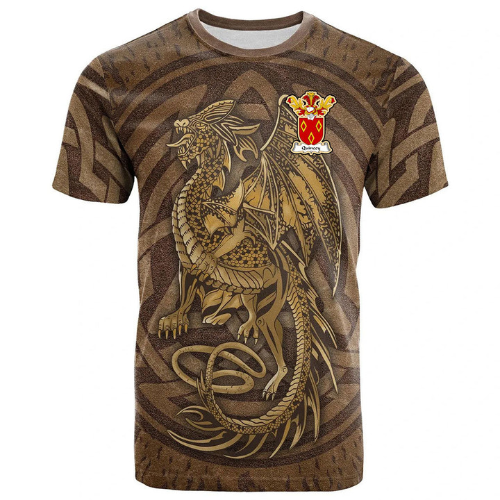 1sttheworld Tee - Quincey or Quincy Family Crest T-Shirt - Celtic Vintage Dragon With Knot A7 | 1sttheworld