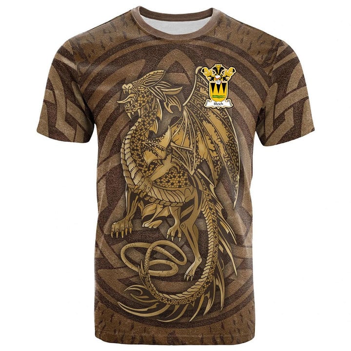 1sttheworld Tee - Sleich Family Crest T-Shirt - Celtic Vintage Dragon With Knot A7 | 1sttheworld
