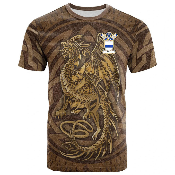 1sttheworld Tee - Ure Family Crest T-Shirt - Celtic Vintage Dragon With Knot A7 | 1sttheworld