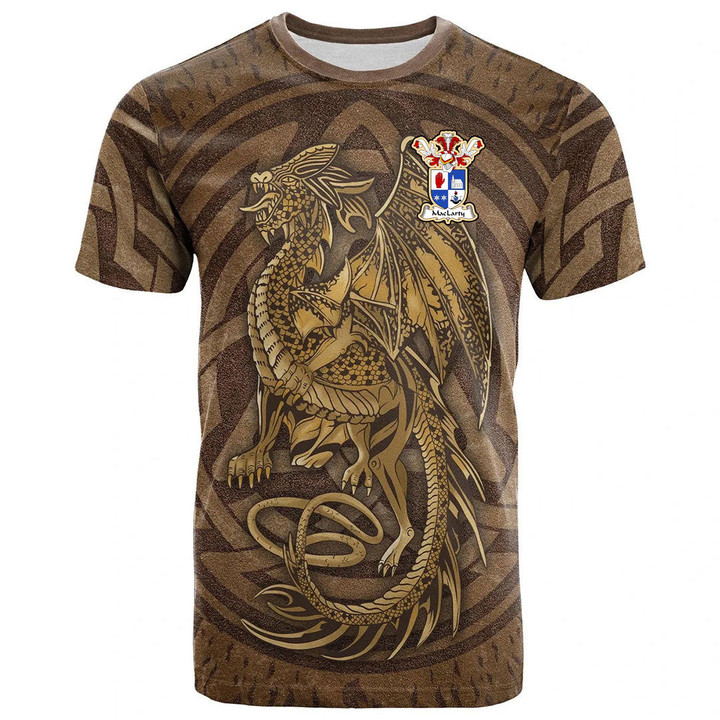 1sttheworld Tee - MacLarty Family Crest T-Shirt - Celtic Vintage Dragon With Knot A7 | 1sttheworld