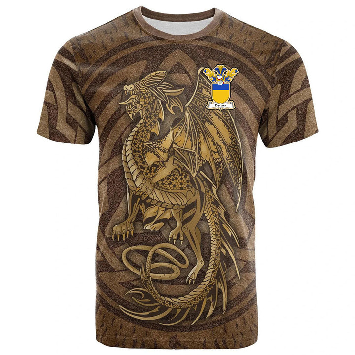 1sttheworld Tee - Dewar Family Crest T-Shirt - Celtic Vintage Dragon With Knot A7 | 1sttheworld