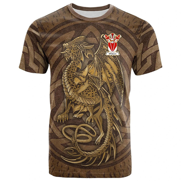1sttheworld Tee - Wishart Family Crest T-Shirt - Celtic Vintage Dragon With Knot A7 | 1sttheworld