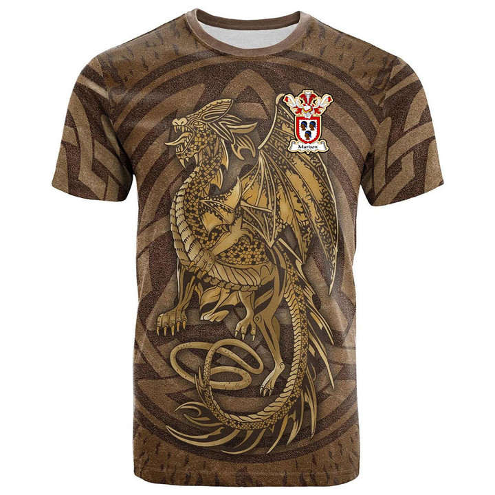 1sttheworld Tee - Murison Family Crest T-Shirt - Celtic Vintage Dragon With Knot A7 | 1sttheworld