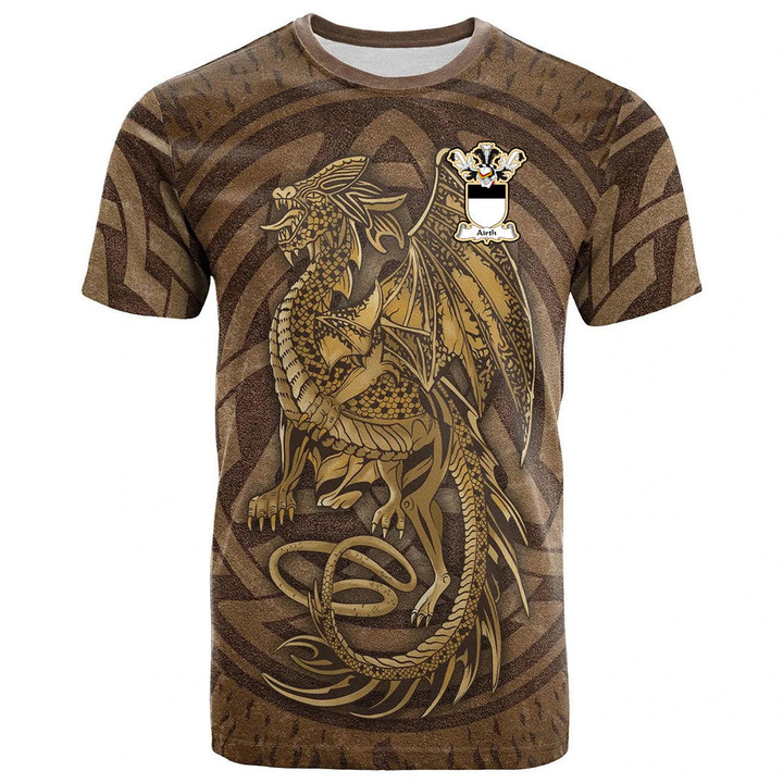 1sttheworld Tee - Airth Family Crest T-Shirt - Celtic Vintage Dragon With Knot A7 | 1sttheworld