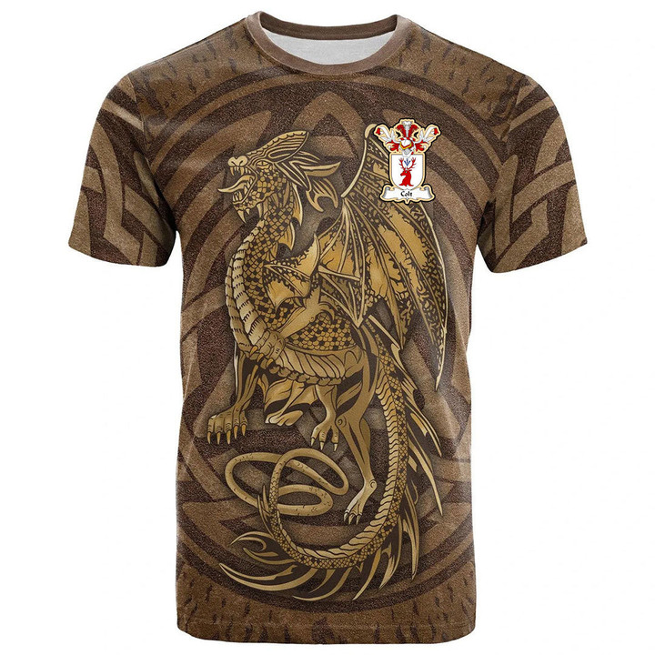 1sttheworld Tee - Colt Family Crest T-Shirt - Celtic Vintage Dragon With Knot A7 | 1sttheworld