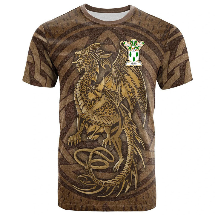 1sttheworld Tee - Foulis Family Crest T-Shirt - Celtic Vintage Dragon With Knot A7 | 1sttheworld