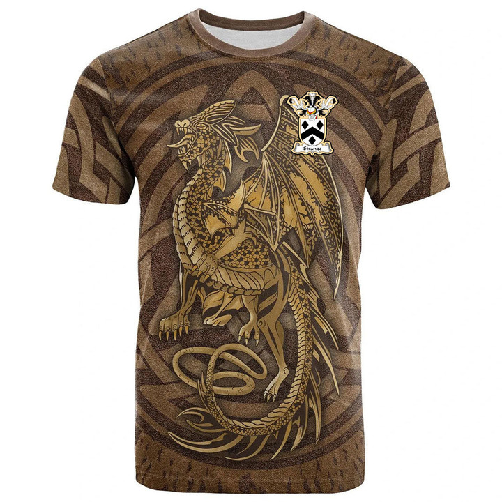 1sttheworld Tee - Strange or Strang Family Crest T-Shirt - Celtic Vintage Dragon With Knot A7 | 1sttheworld