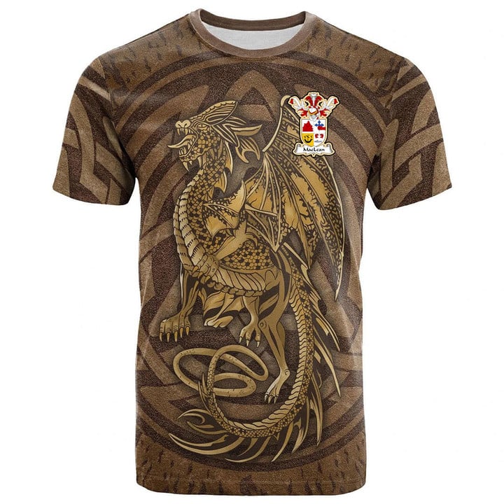 1sttheworld Tee - MacLean of Duart Family Crest T-Shirt - Celtic Vintage Dragon With Knot A7 | 1sttheworld