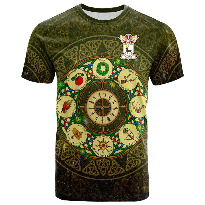 1sttheworld Tee - Parkhill Family Crest T-Shirt - Celtic Wheel of the Year Ornament A7 | 1sttheworld