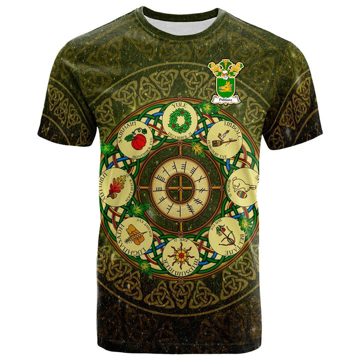1sttheworld Tee - Pitblado Family Crest T-Shirt - Celtic Wheel of the Year Ornament A7 | 1sttheworld