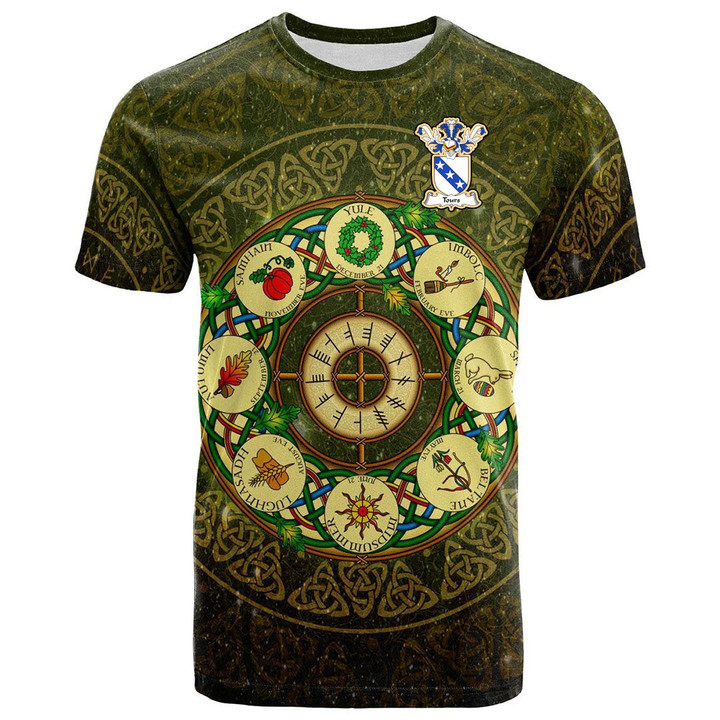 1sttheworld Tee - Tours Family Crest T-Shirt - Celtic Wheel of the Year Ornament A7 | 1sttheworld