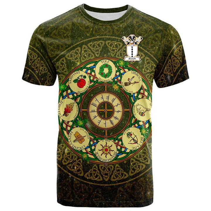 1sttheworld Tee - Daniell Family Crest T-Shirt - Celtic Wheel of the Year Ornament A7 | 1sttheworld