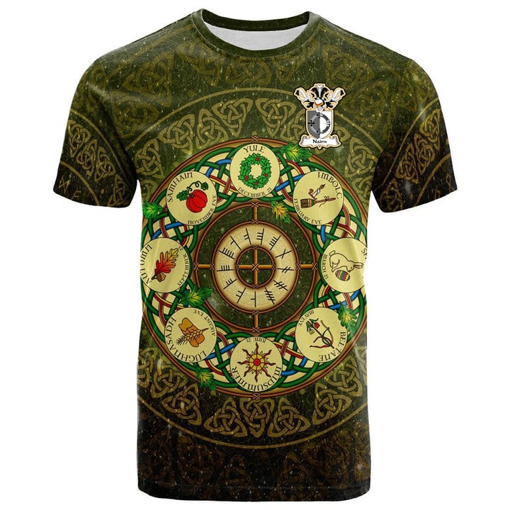 1sttheworld Tee - Nairn Family Crest T-Shirt - Celtic Wheel of the Year Ornament A7 | 1sttheworld
