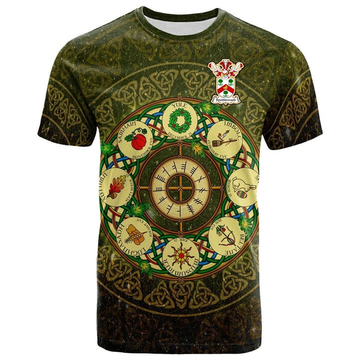 1sttheworld Tee - Spottiswood Family Crest T-Shirt - Celtic Wheel of the Year Ornament A7 | 1sttheworld