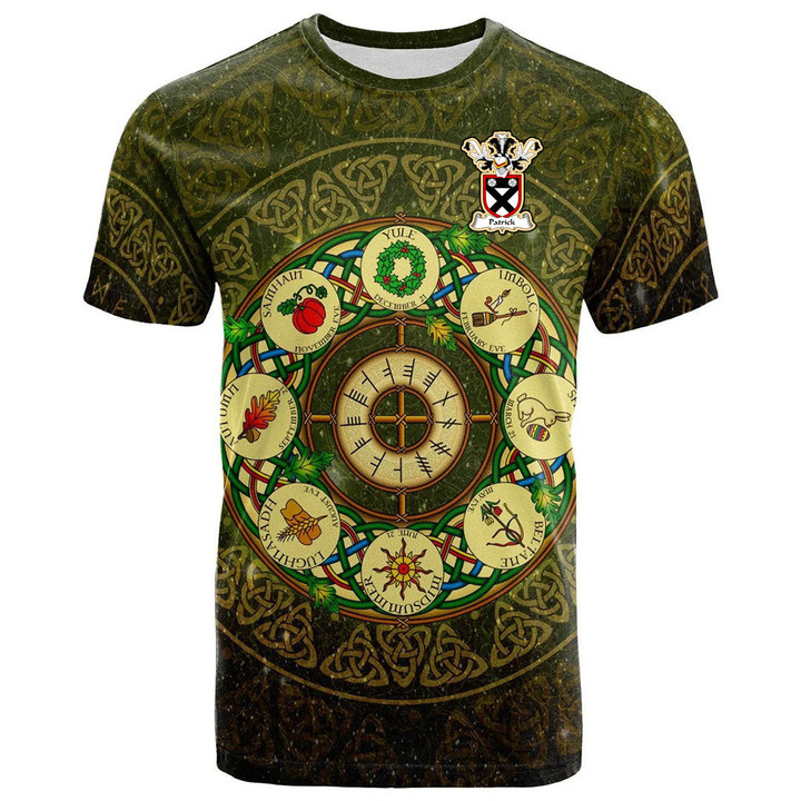 1sttheworld Tee - Patrick Family Crest T-Shirt - Celtic Wheel of the Year Ornament A7 | 1sttheworld