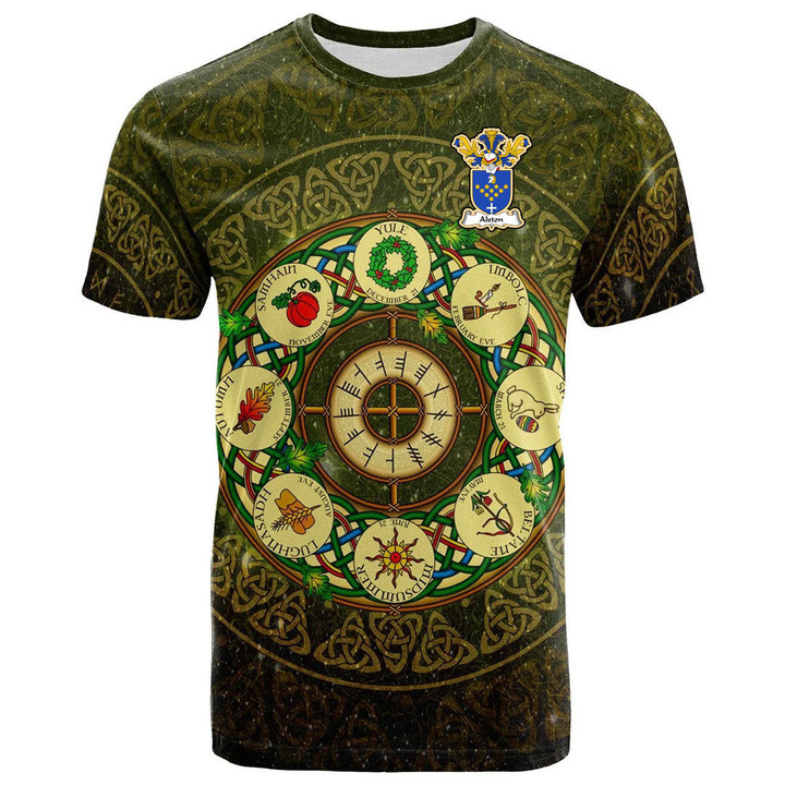 1sttheworld Tee - Alston Family Crest T-Shirt - Celtic Wheel of the Year Ornament A7 | 1sttheworld