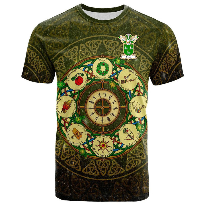 1sttheworld Tee - Troup Family Crest T-Shirt - Celtic Wheel of the Year Ornament A7 | 1sttheworld