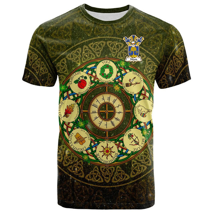 1sttheworld Tee - Wood Family Crest T-Shirt - Celtic Wheel of the Year Ornament A7 | 1sttheworld