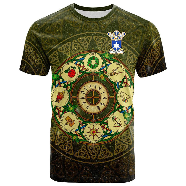 1sttheworld Tee - Haggard Family Crest T-Shirt - Celtic Wheel of the Year Ornament A7 | 1sttheworld