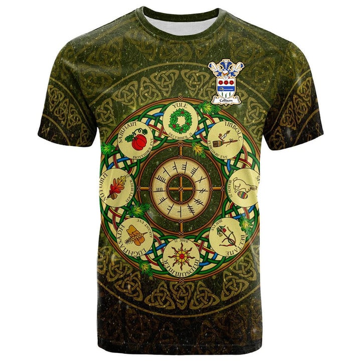 1sttheworld Tee - Collison Family Crest T-Shirt - Celtic Wheel of the Year Ornament A7 | 1sttheworld