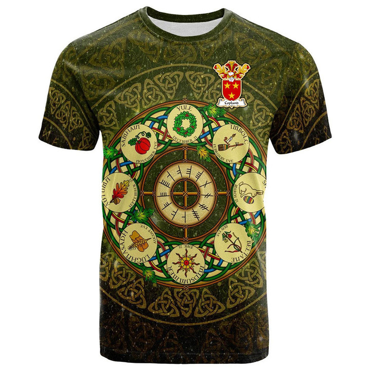 1sttheworld Tee - Copland Family Crest T-Shirt - Celtic Wheel of the Year Ornament A7 | 1sttheworld