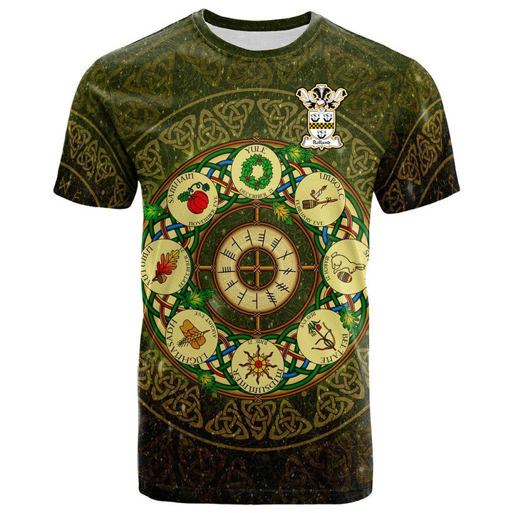 1sttheworld Tee - Rolland Family Crest T-Shirt - Celtic Wheel of the Year Ornament A7 | 1sttheworld