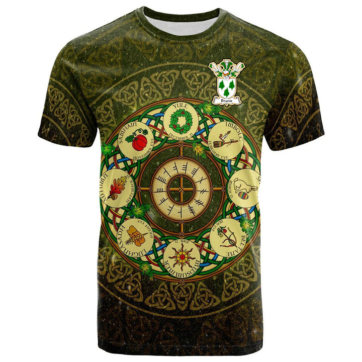 1sttheworld Tee - Branis Family Crest T-Shirt - Celtic Wheel of the Year Ornament A7 | 1sttheworld