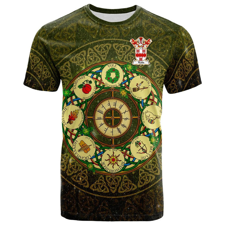 1sttheworld Tee - Yetts Family Crest T-Shirt - Celtic Wheel of the Year Ornament A7 | 1sttheworld
