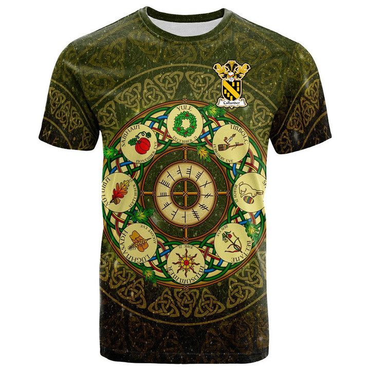 1sttheworld Tee - Callander Family Crest T-Shirt - Celtic Wheel of the Year Ornament A7 | 1sttheworld