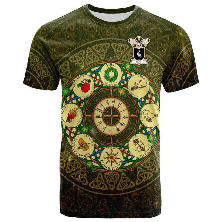 1sttheworld Tee - Heron Family Crest T-Shirt - Celtic Wheel of the Year Ornament A7 | 1sttheworld