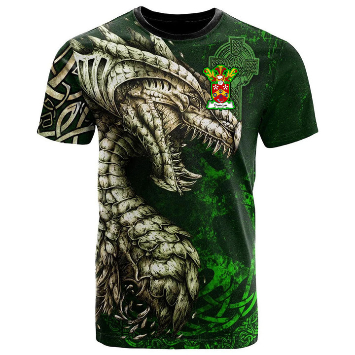 1sttheworld Tee - Duncan Family Crest T-Shirt - Dragon & Claddagh Cross A7 | 1sttheworld