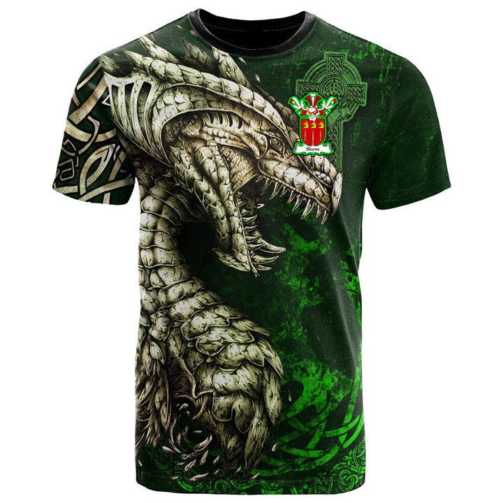 1sttheworld Tee - Skene Family Crest T-Shirt - Dragon & Claddagh Cross A7 | 1sttheworld