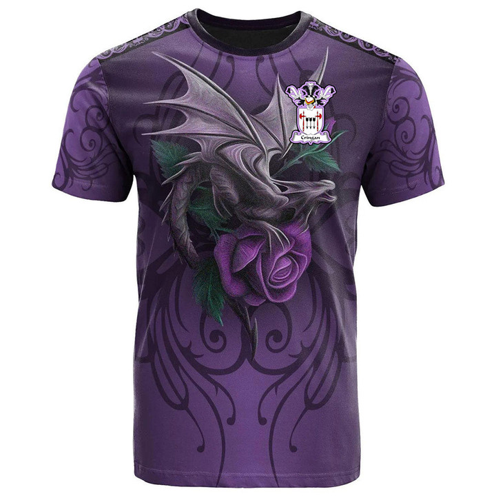 1sttheworld Tee - Cringan or Crinan Family Crest T-Shirt - Dragon Purple A7 | 1sttheworld