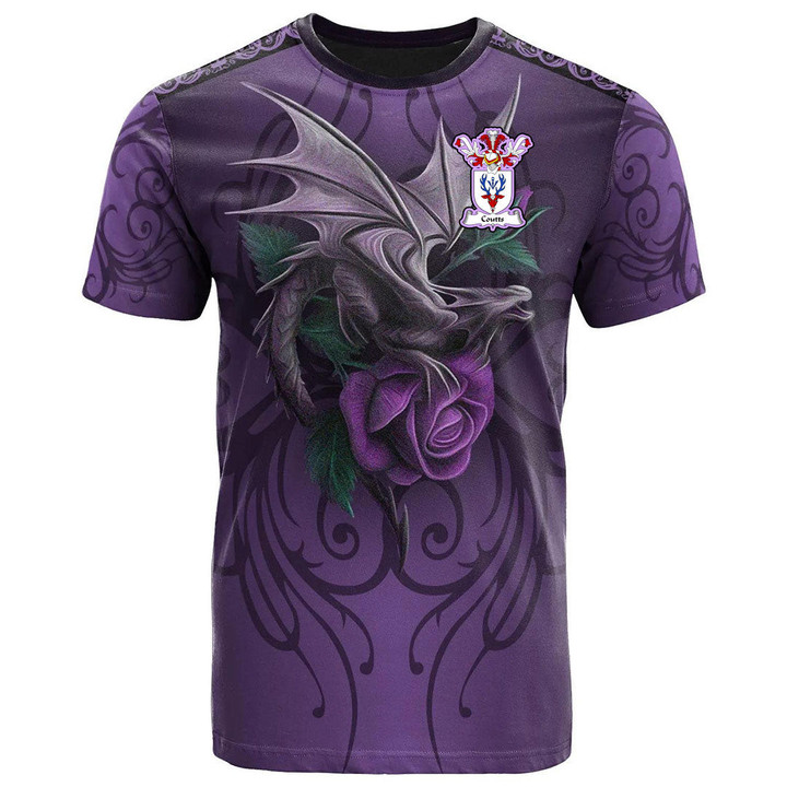 1sttheworld Tee - Coutts Family Crest T-Shirt - Dragon Purple A7 | 1sttheworld