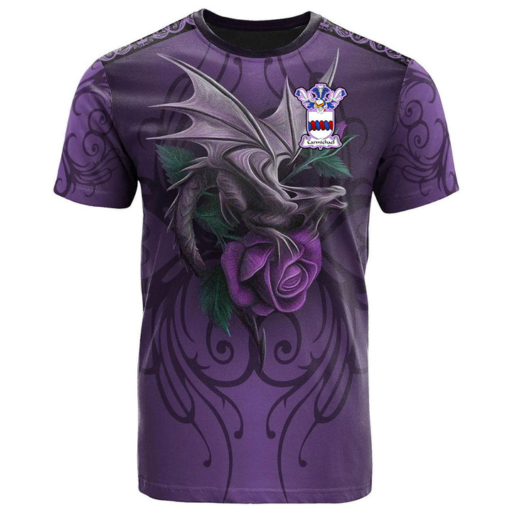 1sttheworld Tee - Carmichael Family Crest T-Shirt - Dragon Purple A7 | 1sttheworld