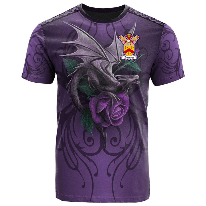 1sttheworld Tee - Bowman Family Crest T-Shirt - Dragon Purple A7 | 1sttheworld
