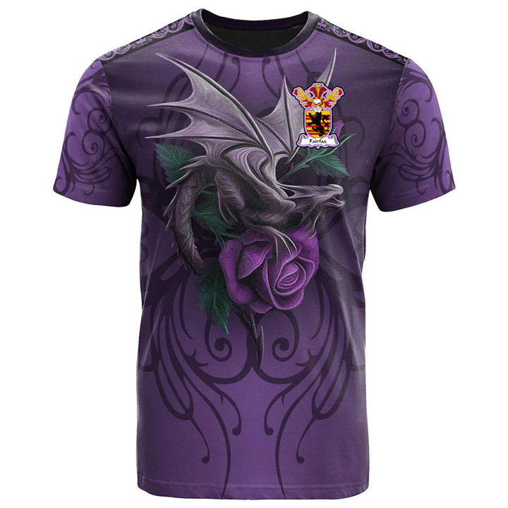 1sttheworld Tee - Fairfax Family Crest T-Shirt - Dragon Purple A7 | 1sttheworld