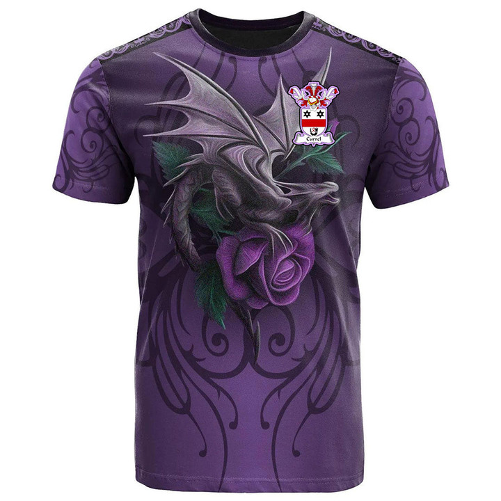 1sttheworld Tee - Currel or Curle Family Crest T-Shirt - Dragon Purple A7 | 1sttheworld