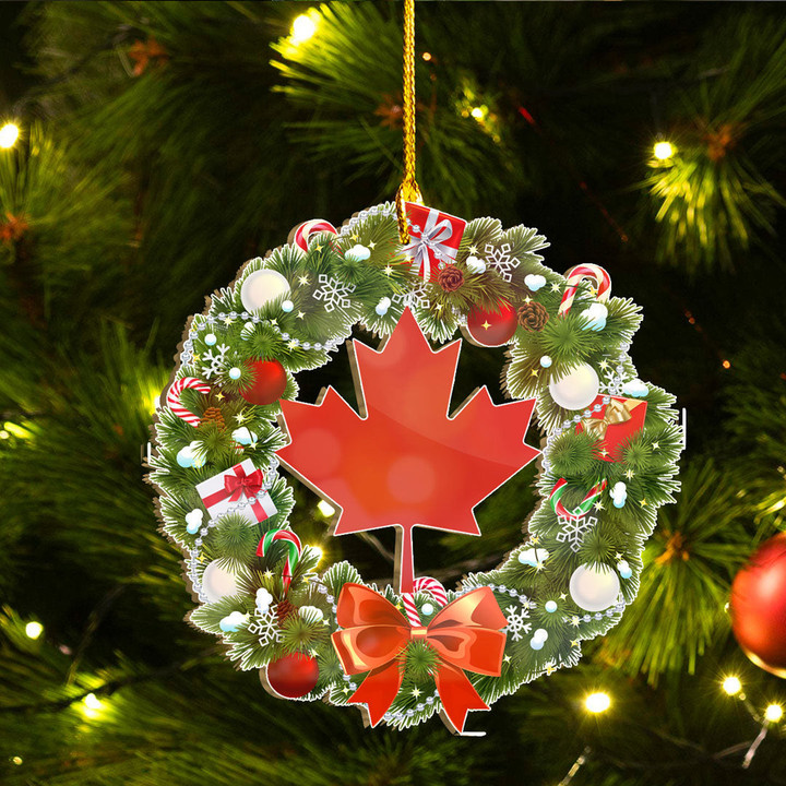 1sttheworld Ornament  - Canada Custom Shape Ornament - Snowy Christmas Wreath A7 | 1sttheworld