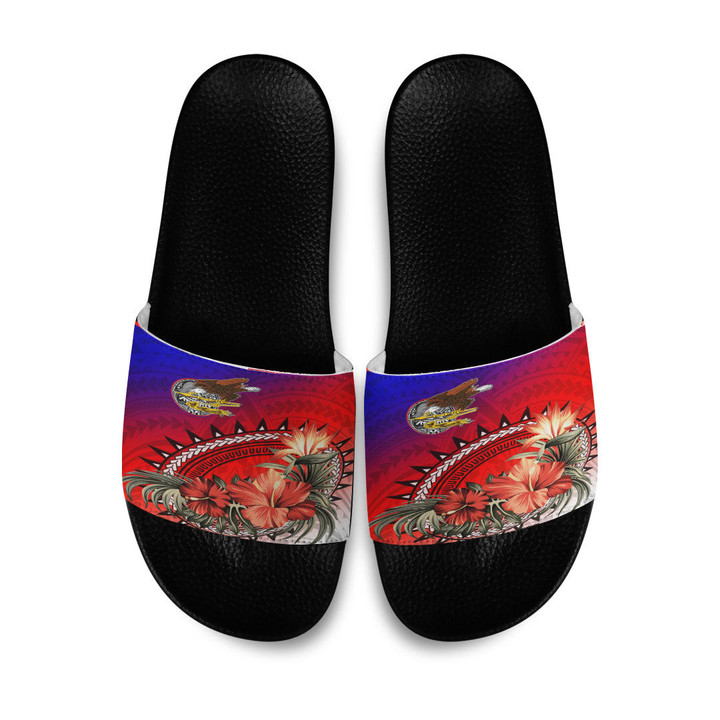 1sttheworld Slide Sandals - American Samoa Hibiscus Polynesian Slide Sandals | 1sttheworld
