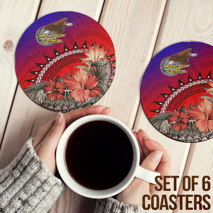 1sttheworld Coasters (Sets of 6) - American Samoa Hibiscus Polynesian Coasters | 1sttheworld

