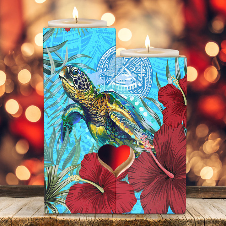 1sttheworld Candle Holder - American Samoa Turtle Hibiscus Ocean Candle Holder | 1sttheworld
