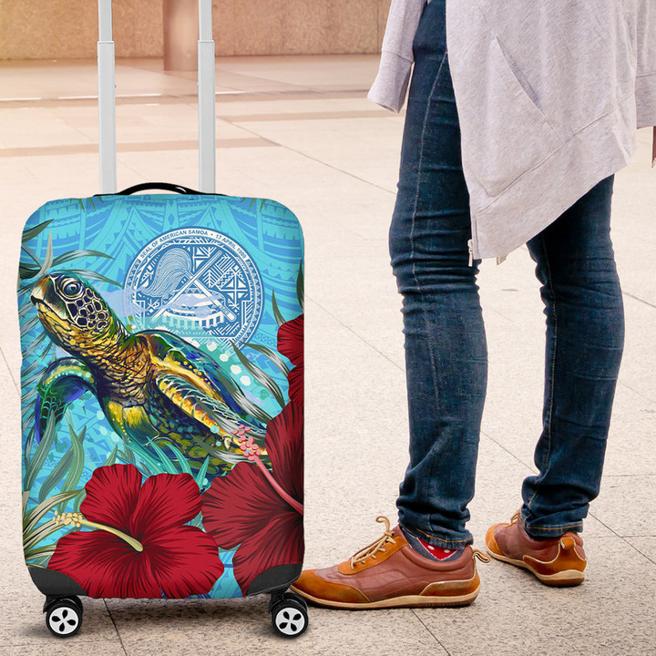 1sttheworld Luggage Covers - American Samoa Turtle Hibiscus Ocean Luggage Covers | 1sttheworld
