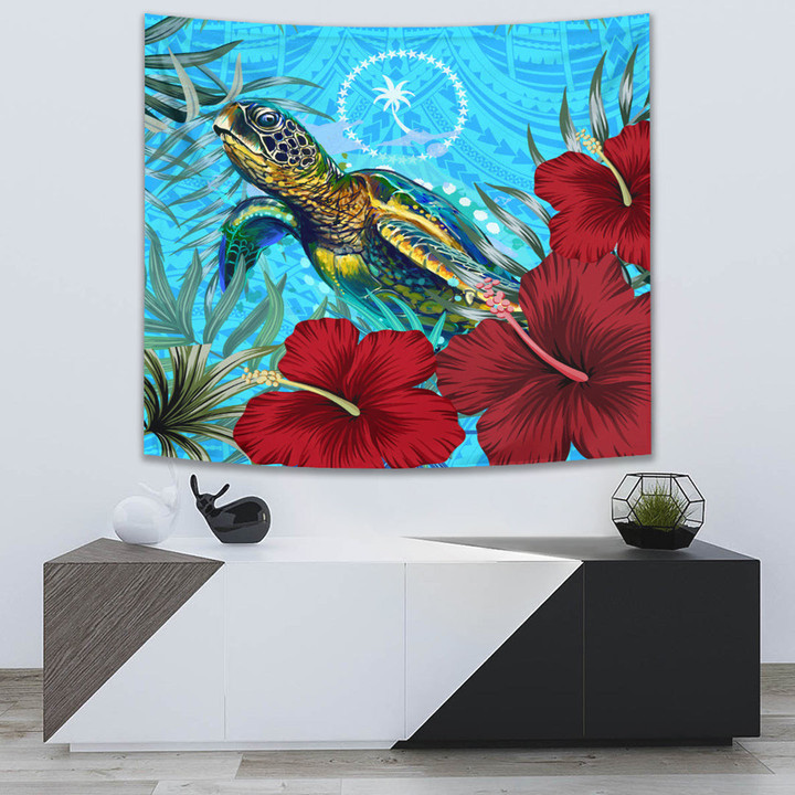 1sttheworld Tapestry - Chuuk Turtle Hibiscus Ocean Tapestry | 1sttheworld
