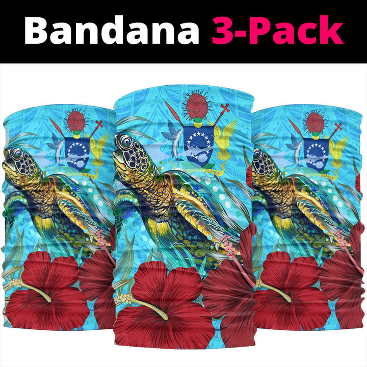 1sttheworld Bandana - Cook Islands Turtle Hibiscus Ocean Bandana | 1sttheworld

