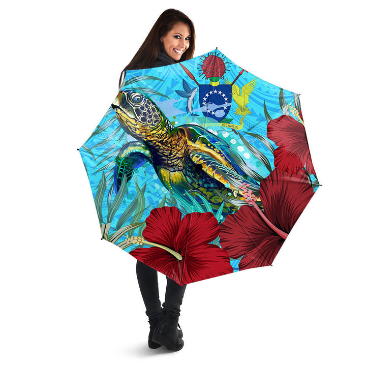 1sttheworld - Cook Islands Turtle Hibiscus Ocean Umbrellas | 1sttheworld

