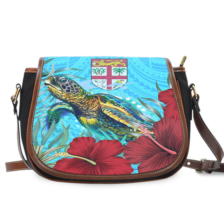 1sttheworld Saddle Bag - Fiji Turtle Hibiscus Ocean Saddle Bag | 1sttheworld
