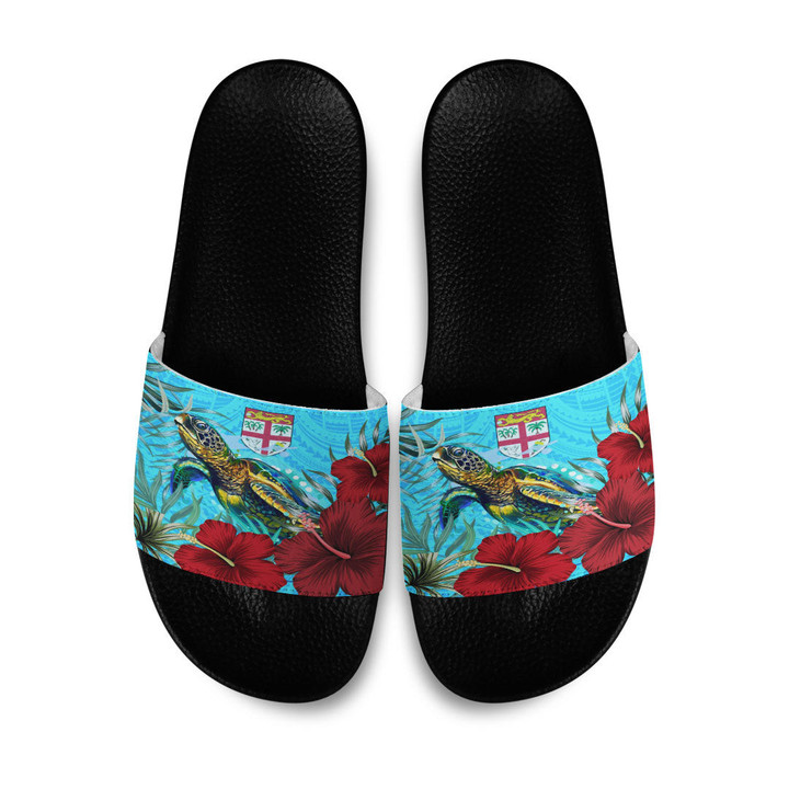 1sttheworld Slide Sandals - Fiji Turtle Hibiscus Ocean Slide Sandals | 1sttheworld
