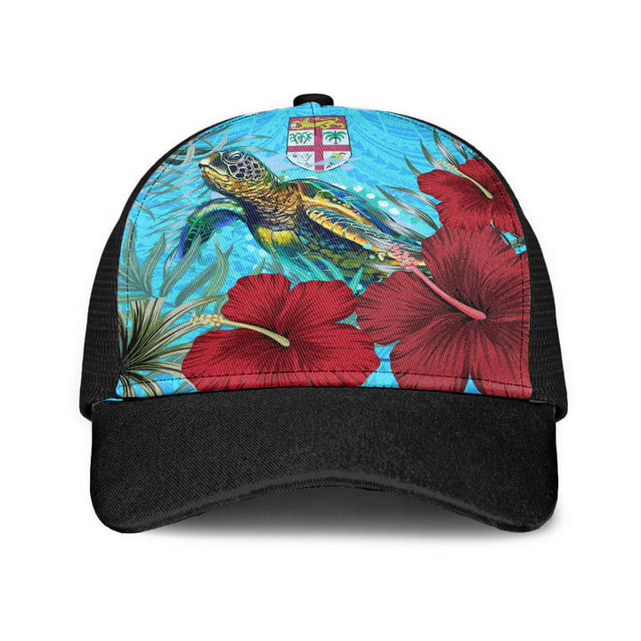 1sttheworld Mesh Back Cap - Fiji Turtle Hibiscus Ocean Mesh Back Cap | 1sttheworld

